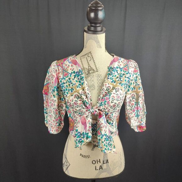 NWOT ♡ Sandro Paris ♡ Iram Linen and Shantung Silk Blend Cropped Blouse - Picture 2 of 7